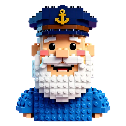 Captain Bass, a jolly brick sea captain with a white beard