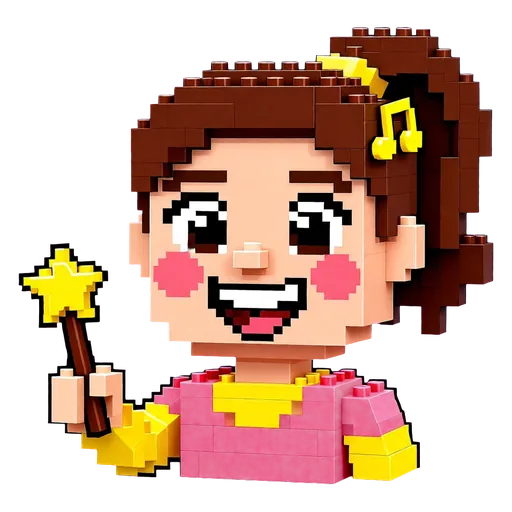 Melody, the music-teacher narrator, a smiling brick figure with a star wand